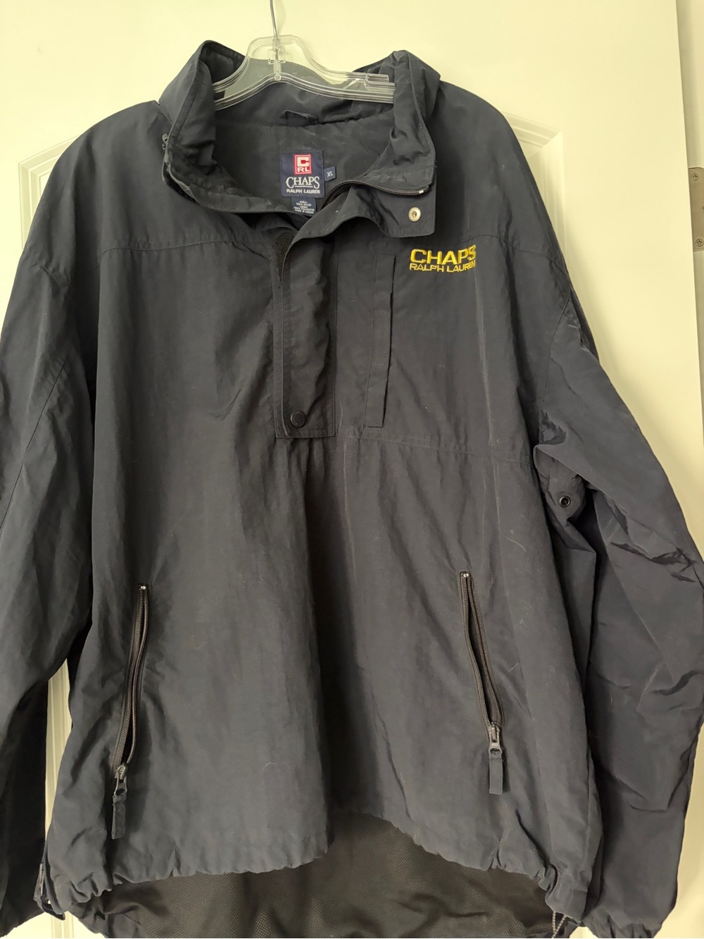 Vintage Chaps Navy Lightweight Pullover Windbreaker with Yellow Logo